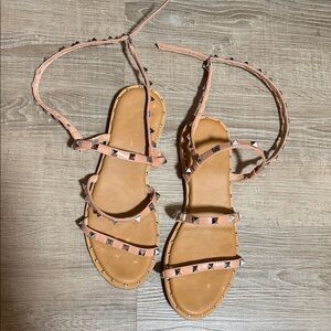 Women’s Studded Lace-Up Sandals in Blush Pink